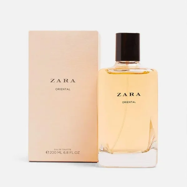 شیشه ادکلن زارا اورینتال (Zara Oriental) به همراه جعبه با طراحی ساده و زیبا.